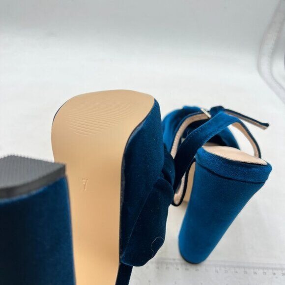 FSJ Women Platform Chunky Block High Heel Sandals Peep Toe Ankle Strap Blue - Picture 6 of 8